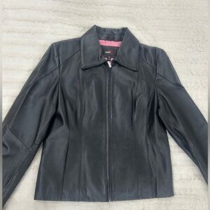 Studio Y Black Leather Jacket with Pink Interior